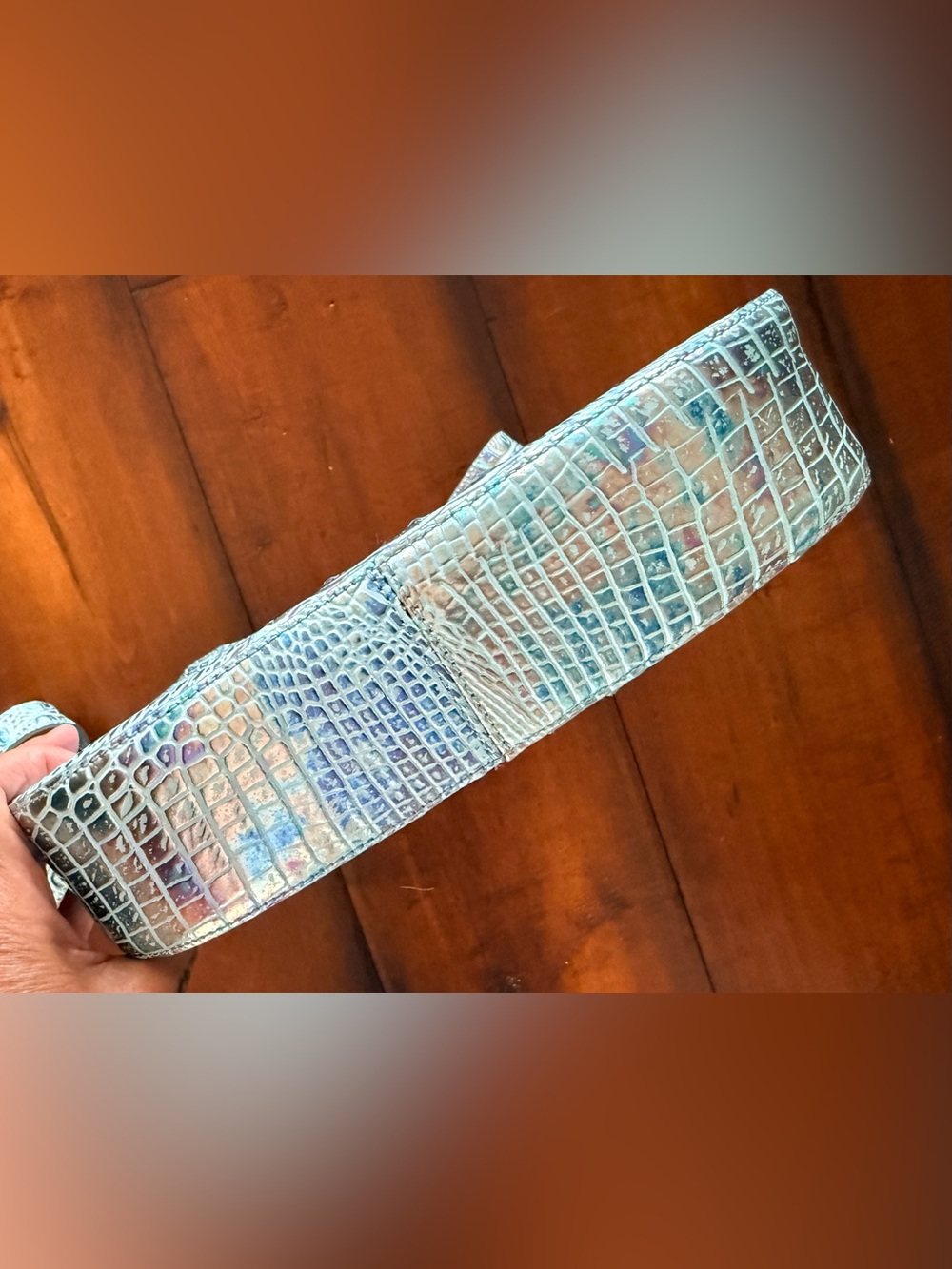 Brahmin Iridescent Croc-Embossed Shoulder Bag - Teal - Picture 4 of 6